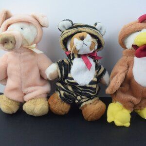 Ganz Plush Bears in Costumes Pig Tiger & Chicken 1990's Wee Bear Village